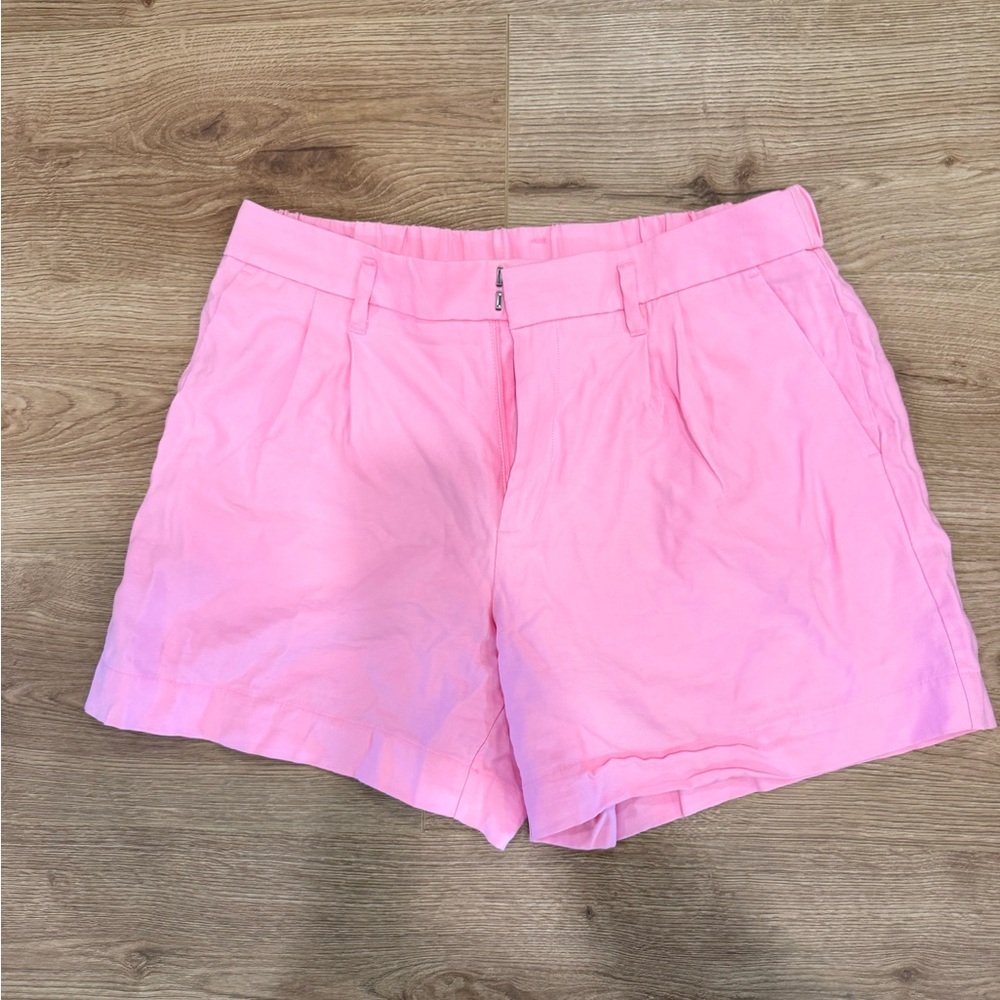 a new day Pink Pleated High-Rise Linen Blend Shorts